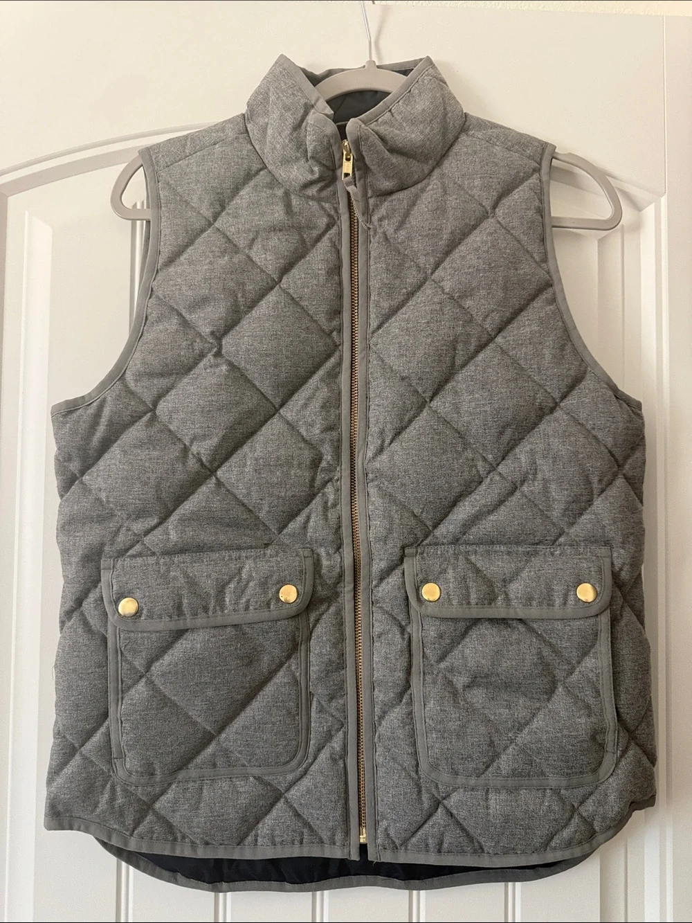 J. Crew Gray Quilted Women's Puffer Vest with Gold Hardware
